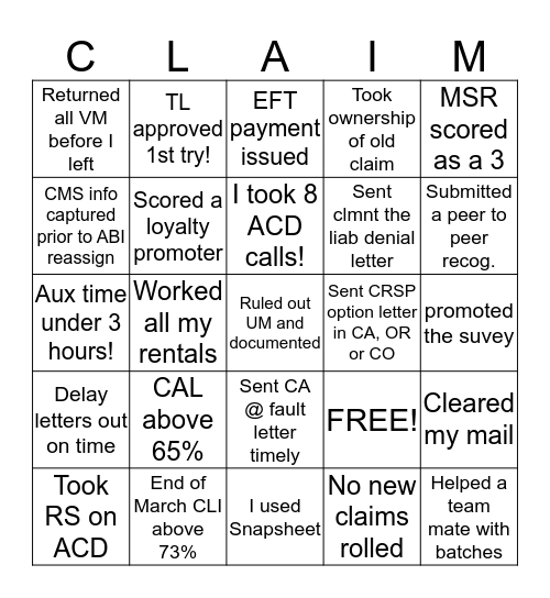 PDO2 CLAIM BINGO  Bingo Card