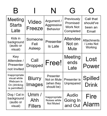 Conference Call Bingo Card