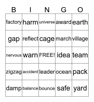 Vocabulary Bingo Card