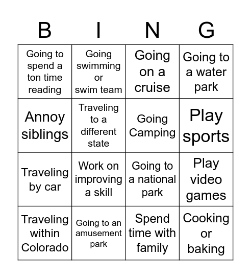 Find someone who is doing each of these this summer Bingo Card
