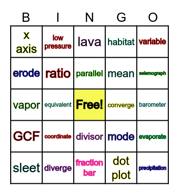 Math & Science Vocabulary Bingo Card