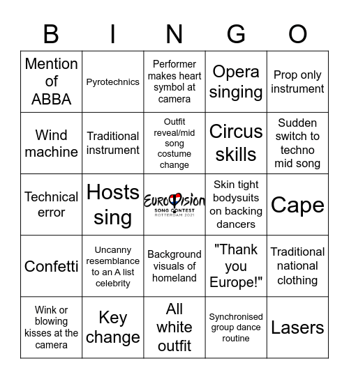 Eurovision bingo Card