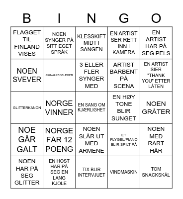 EUROVISION 2021 Bingo Card