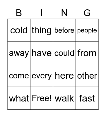 Lesson 7 - Sight Words Bingo Card