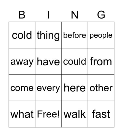 Lesson 7 - Sight Words Bingo Card