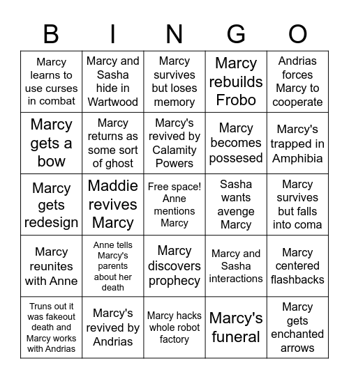 Marcy Bingo Card