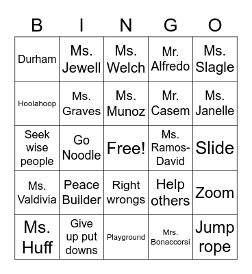Durham Bingo Card