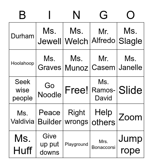 Durham Bingo Card