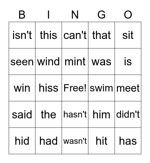 Read Well Unit 12 Bingo Card