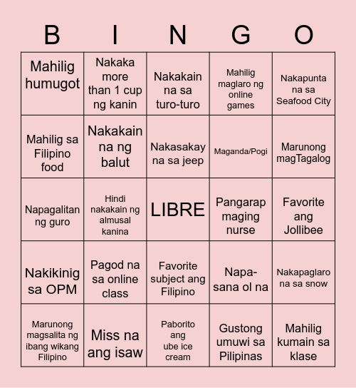 bingo ka na mumsh Bingo Card