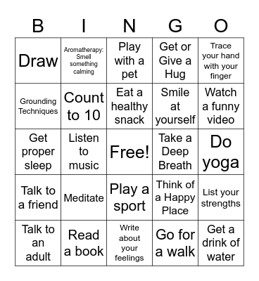 Coping Skills Bingo Card