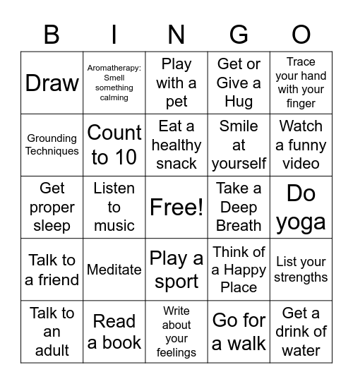 Coping Skills Bingo Card