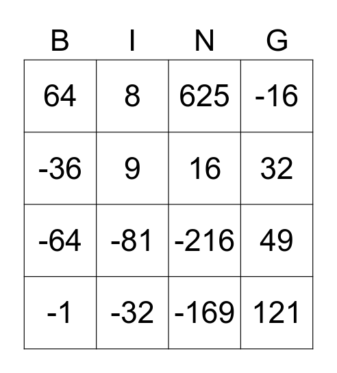 Bingo das Potências Bingo Card