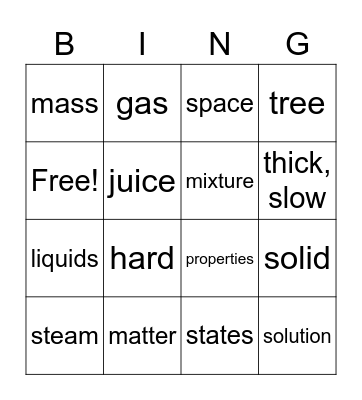 Matter Bingo Card