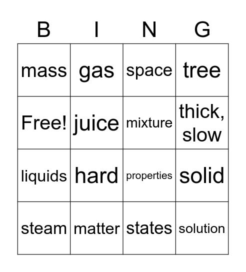 Matter Bingo Card