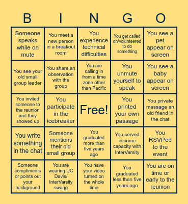 Davis InterVarsity Reunion Bingo Card