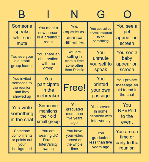Davis InterVarsity Reunion Bingo Card