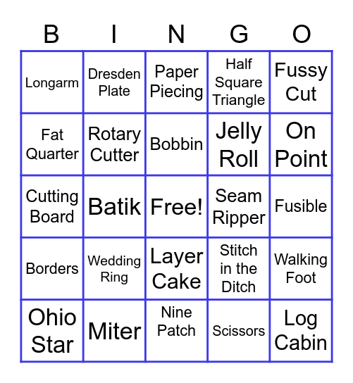 Quilting - Bunkhouse Retreat May 2021 Bingo Card