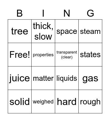 Matter Bingo Card