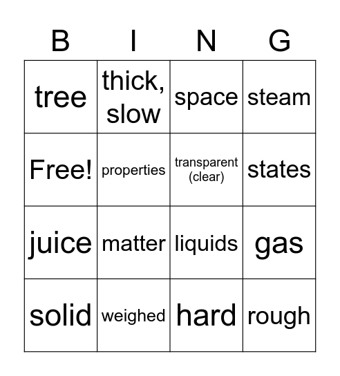 Matter Bingo Card