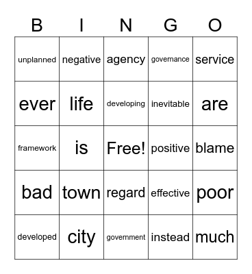 Exercise 6 BINGO 2 Bingo Card