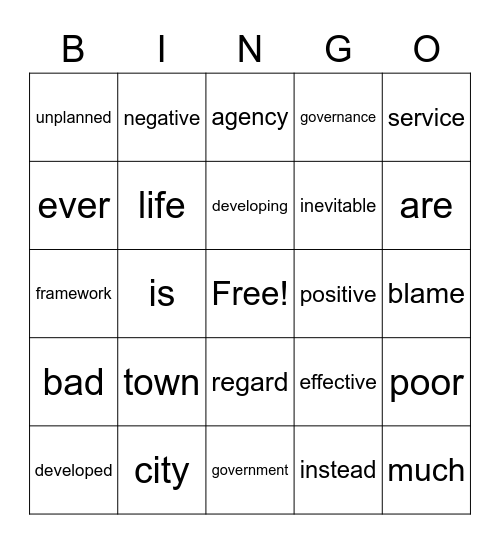 Exercise 6 BINGO 2 Bingo Card
