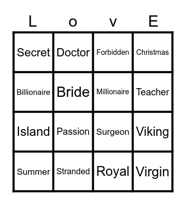 Mills & Boon Bingo Card