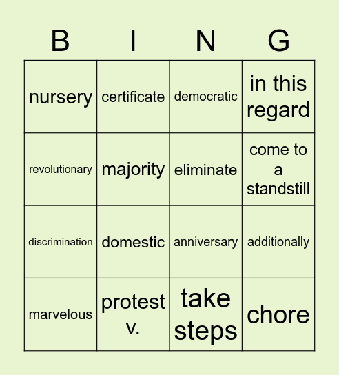 U7 Bingo Card