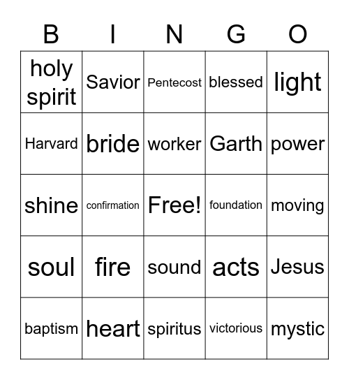 May 23 Worship Bingo  (Listen for words during worship and check them off when you hear them)  Just for fun - no prizes Bingo Card