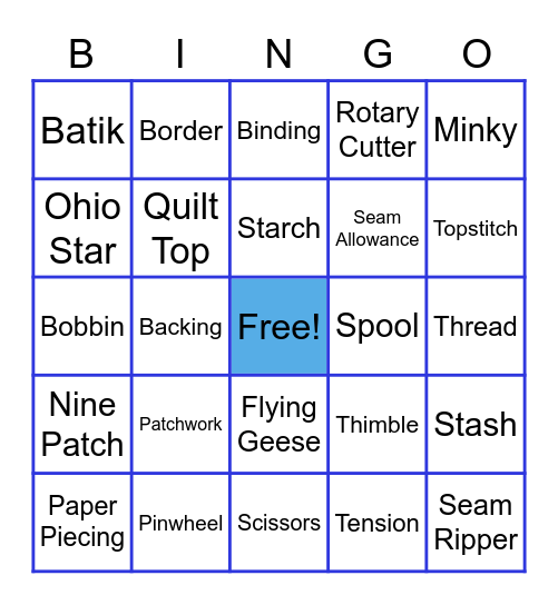 Bunkhouse Quilt Retreat May 2021 Bingo Card