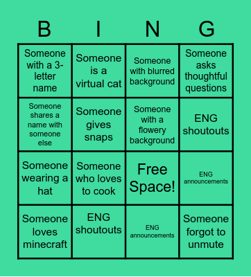 ENG Icebreaker BINGO Card