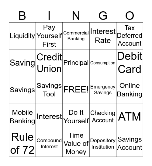 Saving and Investing Review  Bingo Card