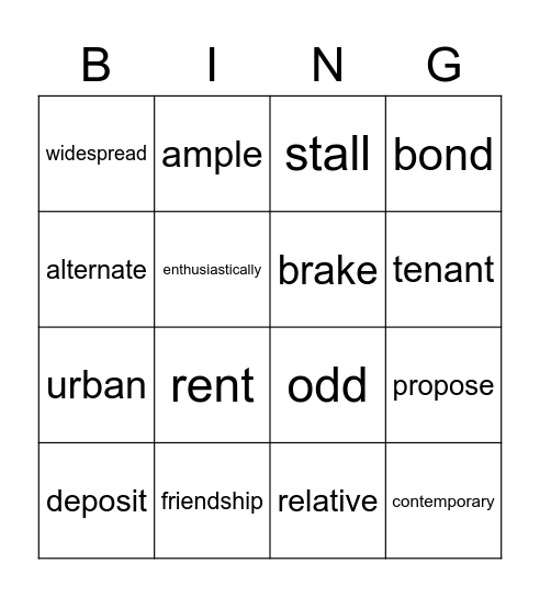B4U7 Vocab. Bingo Card
