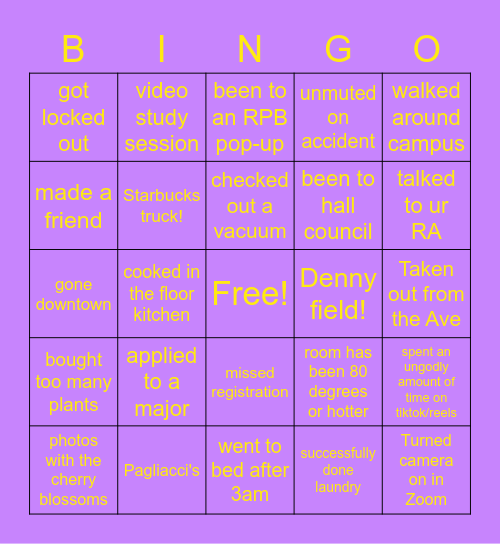 UW Bingo Card