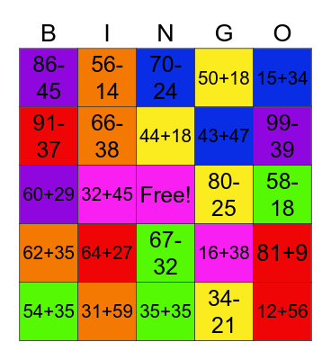 2-Digit Addition Bingo Card