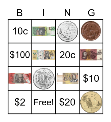 Australian Money Bingo Card