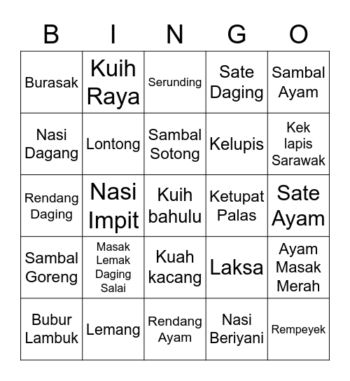 Rayalicious Bingo Card