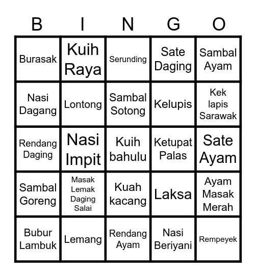 Rayalicious Bingo Card