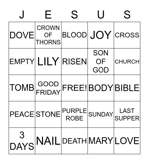 JESUS IS ALIVE ! Bingo Card