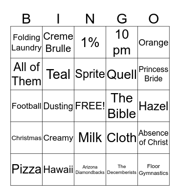 KELSEY'S BABY SHOWER Bingo Card