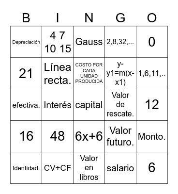 LOTERIA MATEMÁTICA ÁREA 3 Y 4 Bingo Card