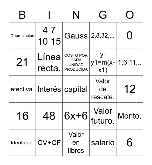 Bingo matemático para 3 ano