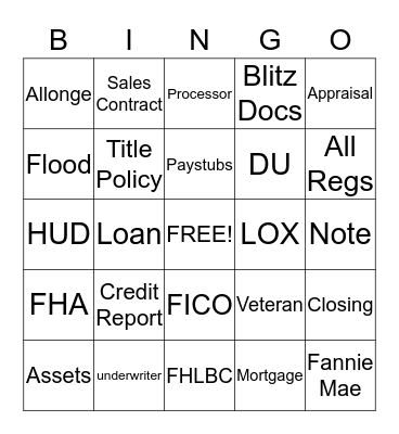 Mortgage  Bingo Card