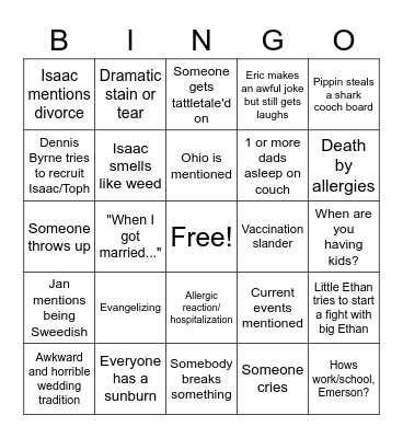 Wedding Bingo Card