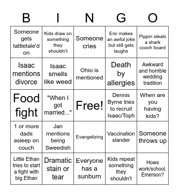 Wedding Bingo Card