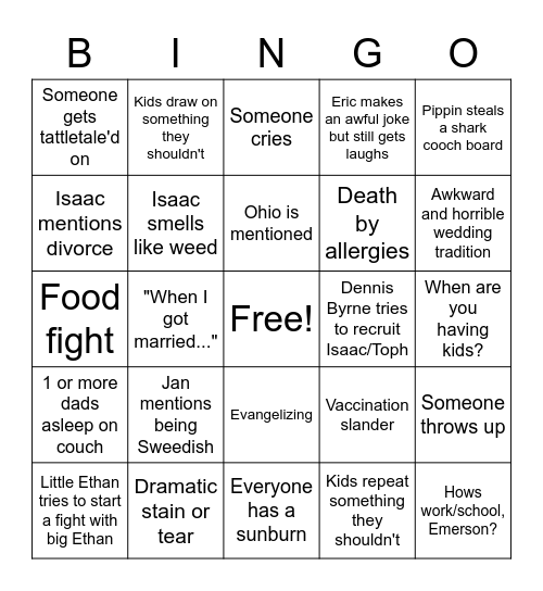 Wedding Bingo Card