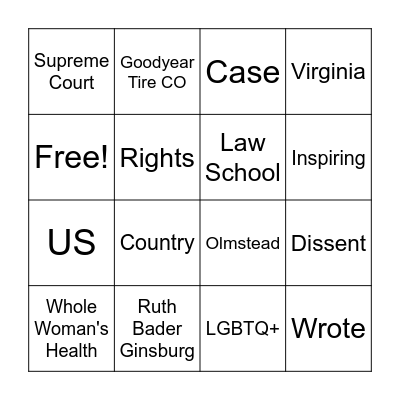 Ruth Bader Ginsburg Bingo Card