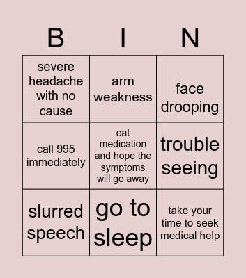 Stroke Bingo Card