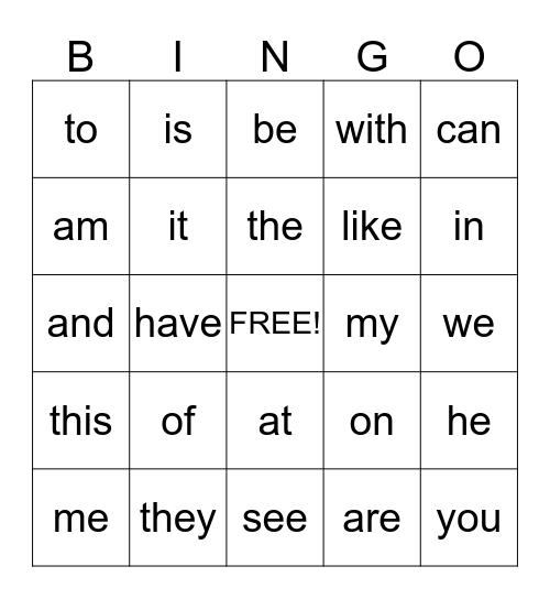 of and they Bingo Card