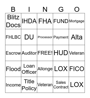 Mortgage  Bingo Card